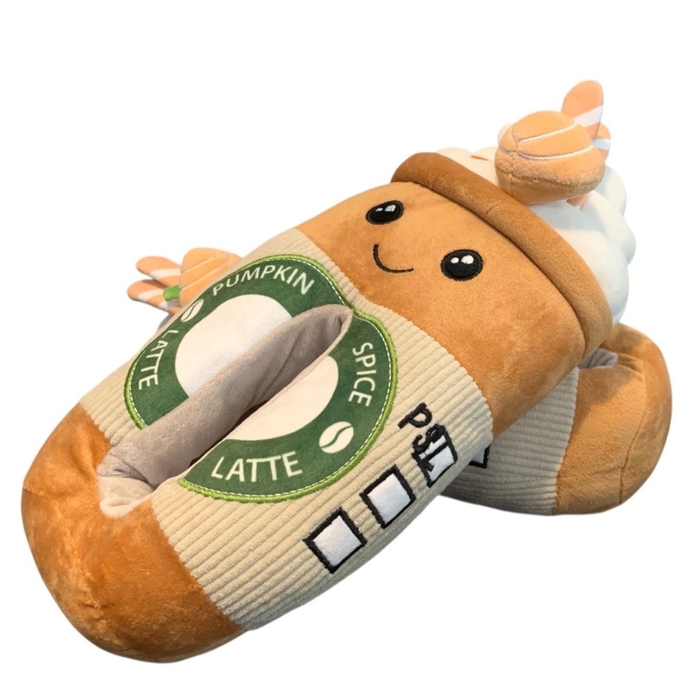 Feetmoji Pumpkin Spice Latte Plush Slippers Womens 9-10 Coffee - Picture 3 of 7